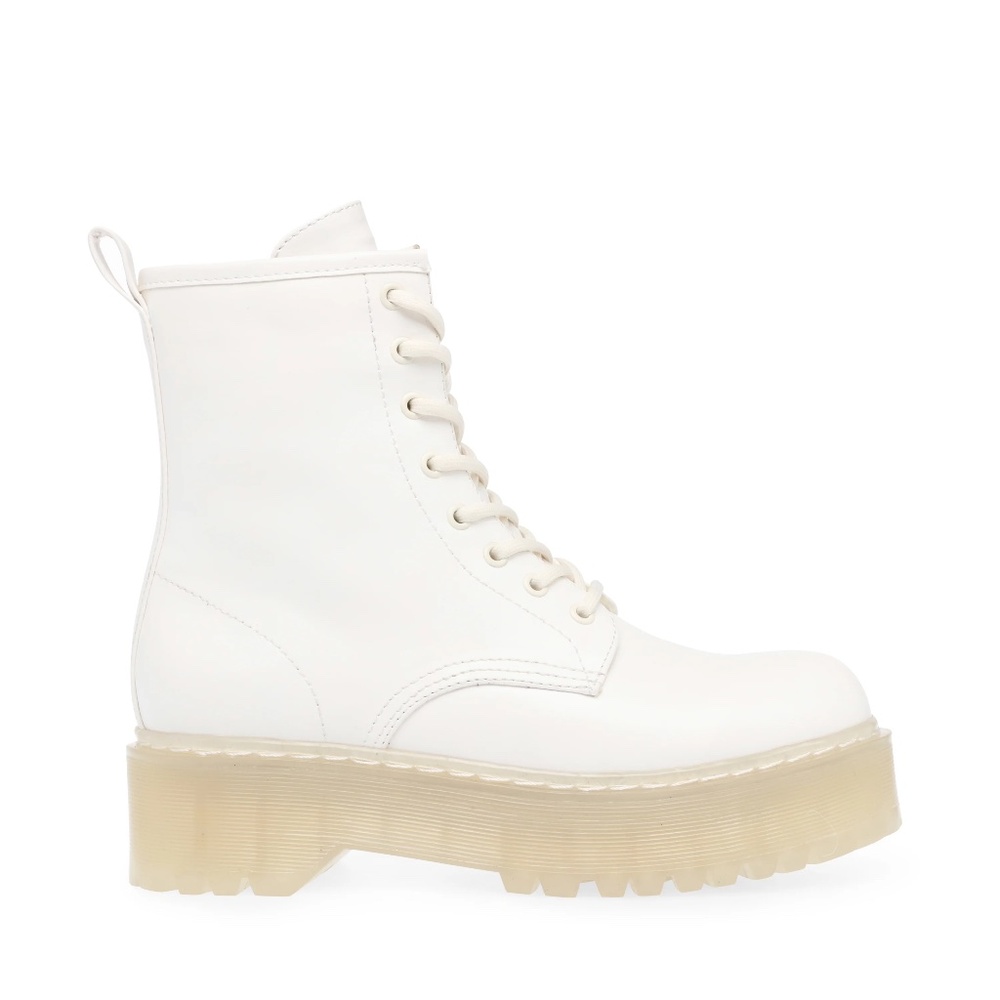 Steve Madden "BETTYY" Combat Boots White Lace Up Ankle Lug Sole SZ 10 90s Grunge